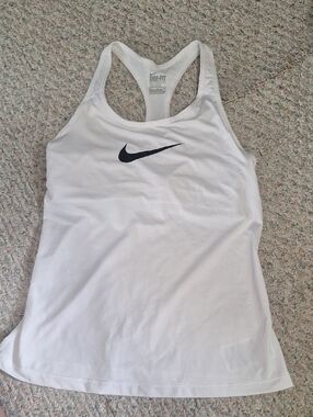 Nike White Racerback Tank with Black Swoosh